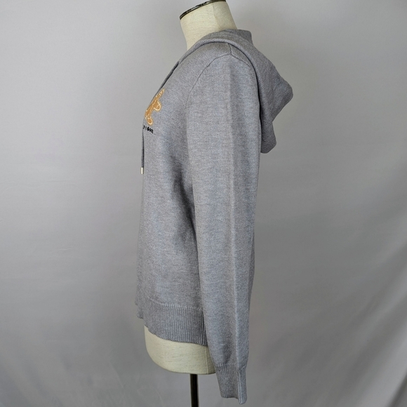 Life Is Good Sweater Hooded Knit Embroidered Gingerbread Man Grey M NWT - Picture 8 of 12